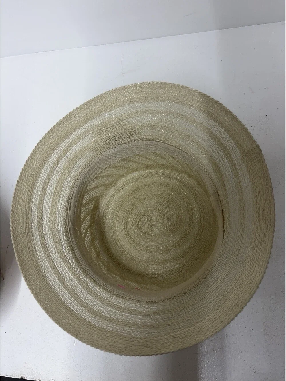 Vintage - Ladies Hat Woven Ivory W/ Ribbon & Rosette - Kentucky Derby Tea Party